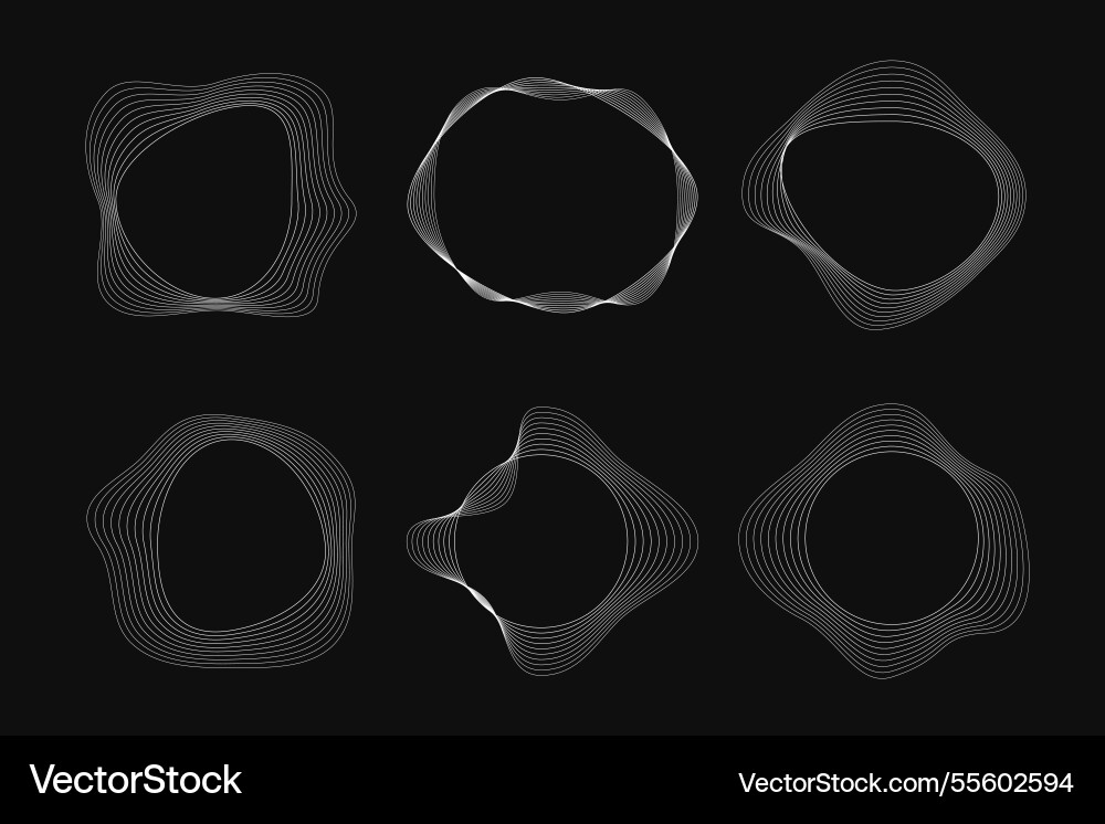 Set of round curved frames with dynamic wavy Vector Image