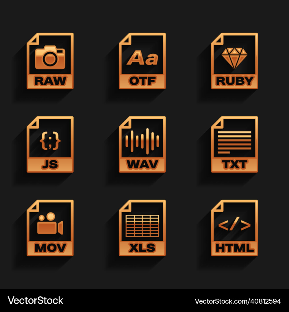 Set wav file document xls html txt mov and js Vector Image