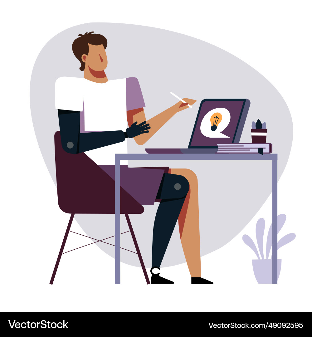 A image of student with prothesis while Vector Image