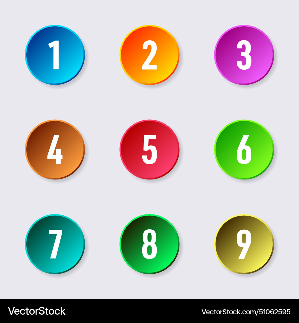Colourful 3d web buttons with white numbers Colourful 3d web buttons with white numbers vector image