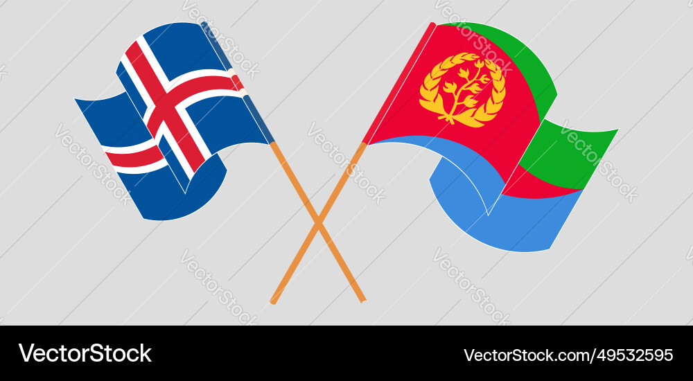 Crossed and waving flags of iceland eritrea Crossed and waving flags of iceland eritrea Vector Image