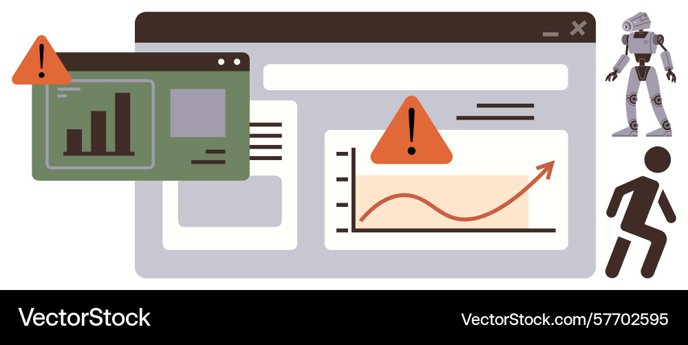 Data alerts on charts with robot symbolizing vector image