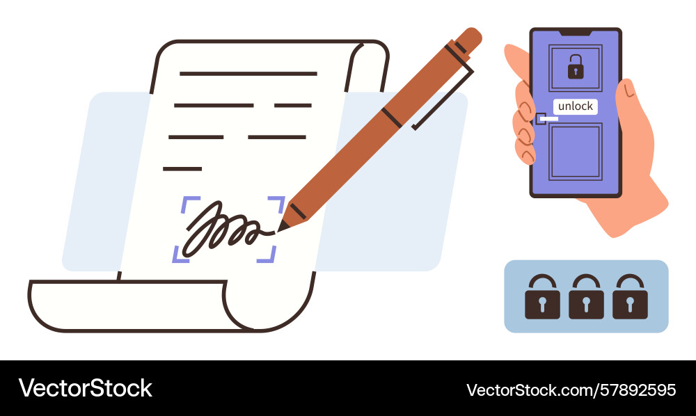 Digital document signing and secure mobile access Digital document signing and secure mobile access vector image