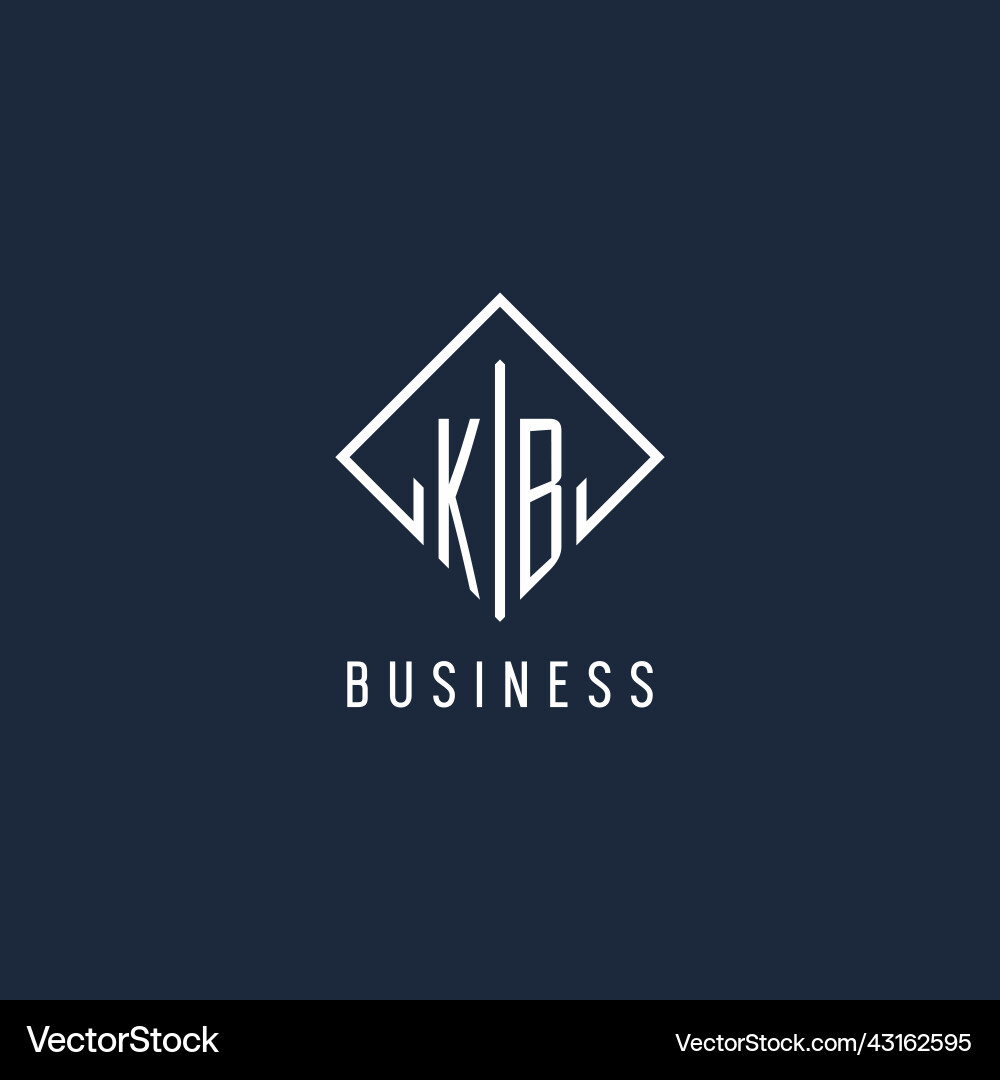 Kb initial logo with luxury rectangle style design vector image