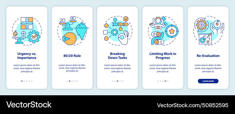 Prioritization principles onboarding mobile app Prioritization principles onboarding mobile app Vector Image