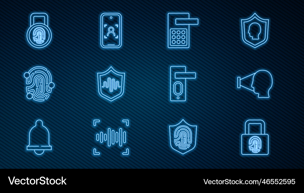 Set line fingerprint with lock face recognition Set line fingerprint with lock face recognition vector image
