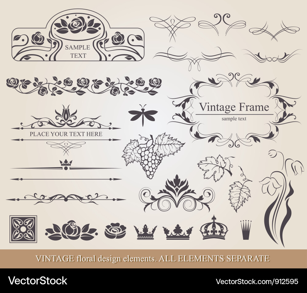 Vintage floral design elements Royalty Free Vector Image