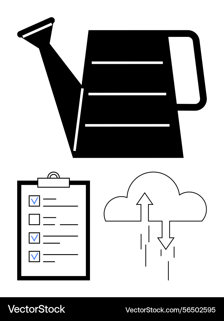 Watering can checklist and cloud upload concept Watering can checklist and cloud upload concept vector image