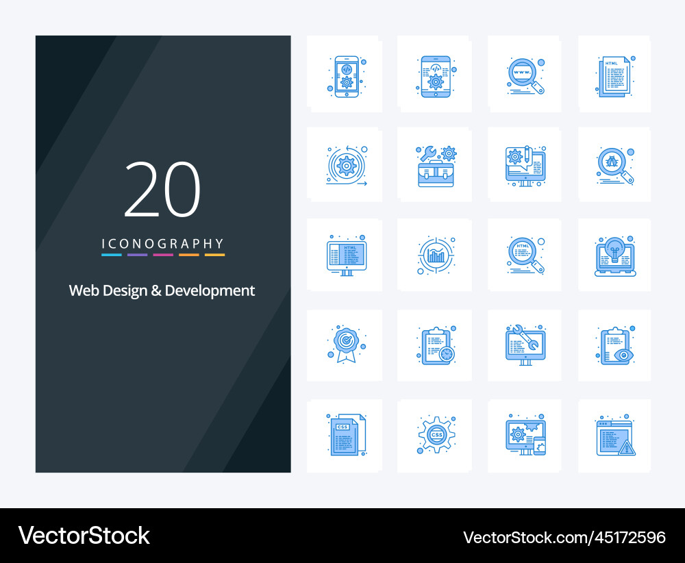 20 web design and development blue color icon vector image