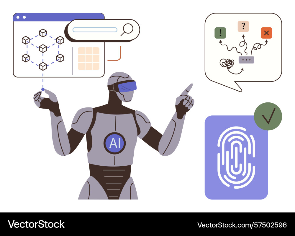 Ai robot managing data problem-solving Ai robot managing data problem-solving vector image