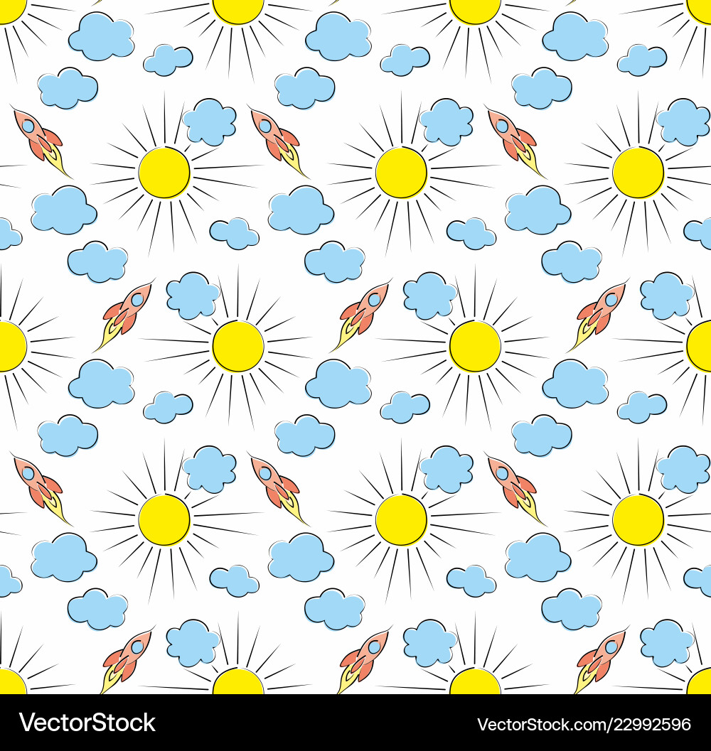 Background with rocket and clouds vector image