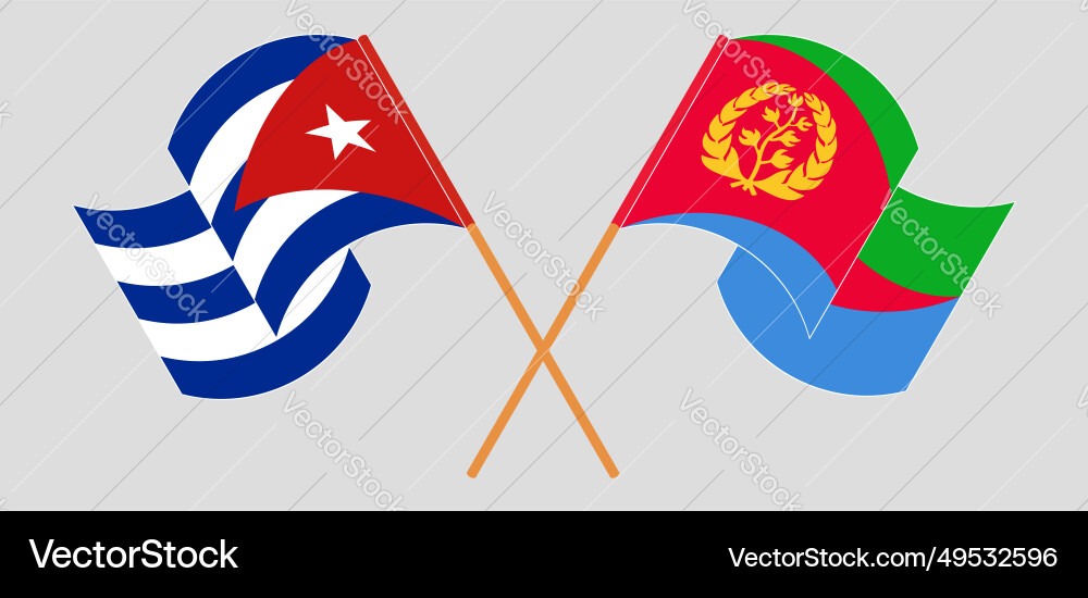 Crossed and waving flags of cuba eritrea Crossed and waving flags of cuba eritrea vector image