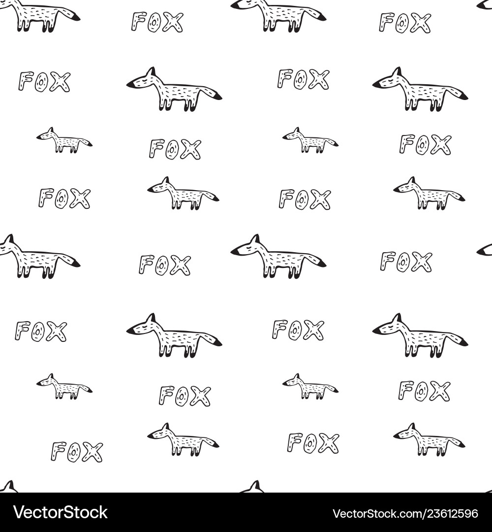 Fox draw by hand seamless pattern Vector Image