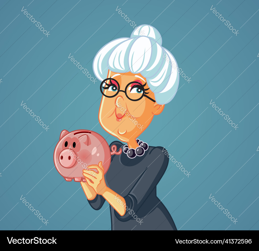 Glückliche Oma halten eine Schweinebank mit Leben Glückliche Oma halten eine Schweinebank mit Leben vektorbild