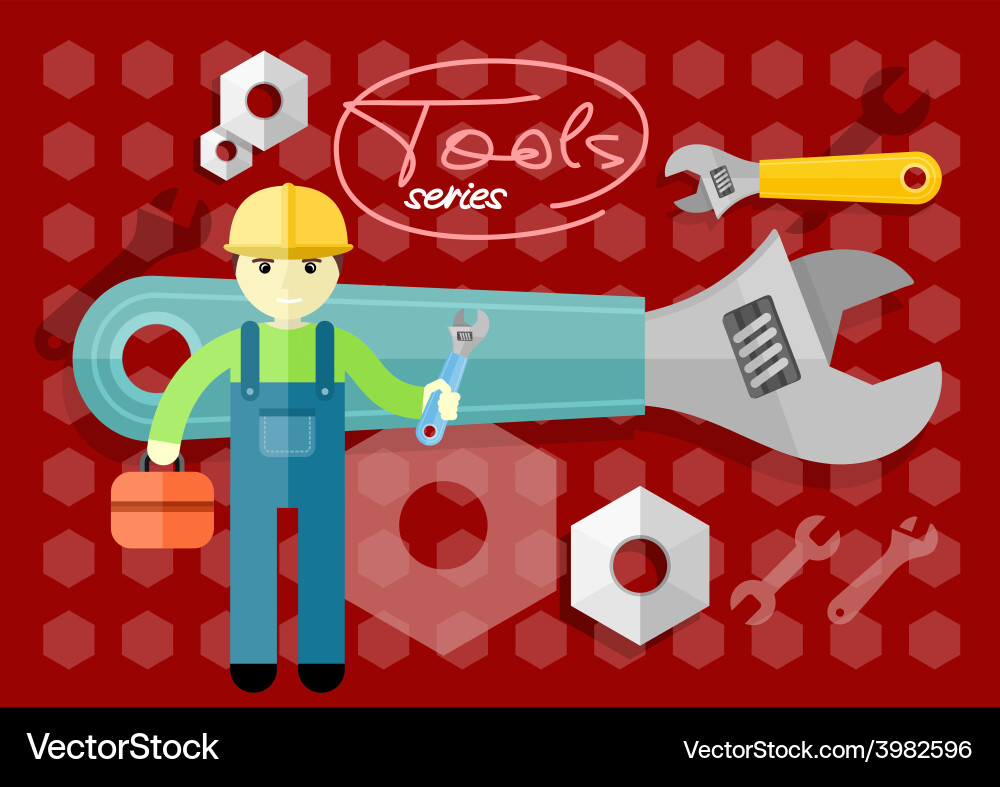 Man person with toolbox and wrench in hands vector image