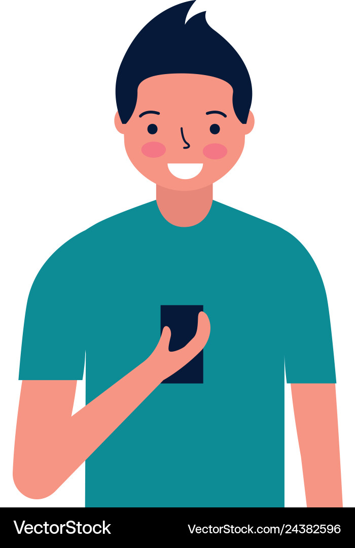 Man using cellphone device white background vector image