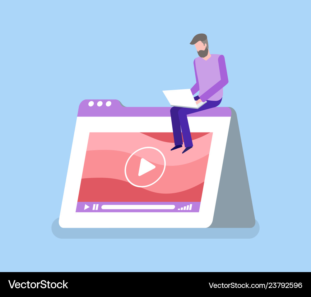 Man Using Laptop Video Player Vector Image