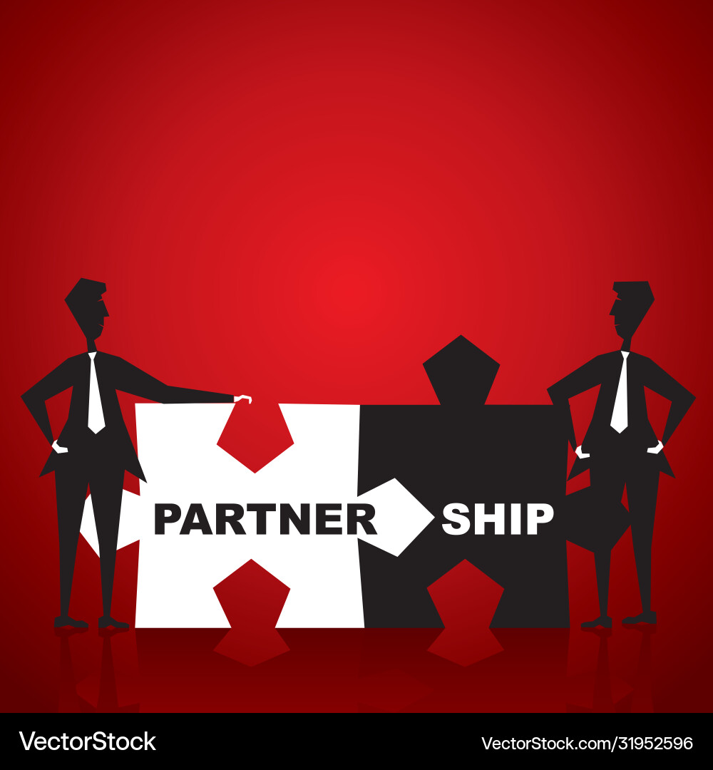 Partnership puzzle piece in hand Partnership puzzle piece in hand vector image