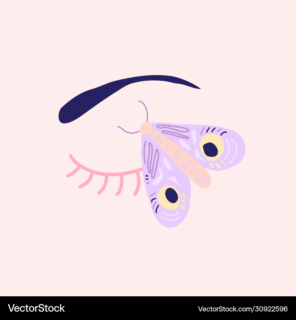 Schmetterling auf geschlossenem Auge trendy ästhetisch Schmetterling auf geschlossenem Auge trendy ästhetisch vektorbild