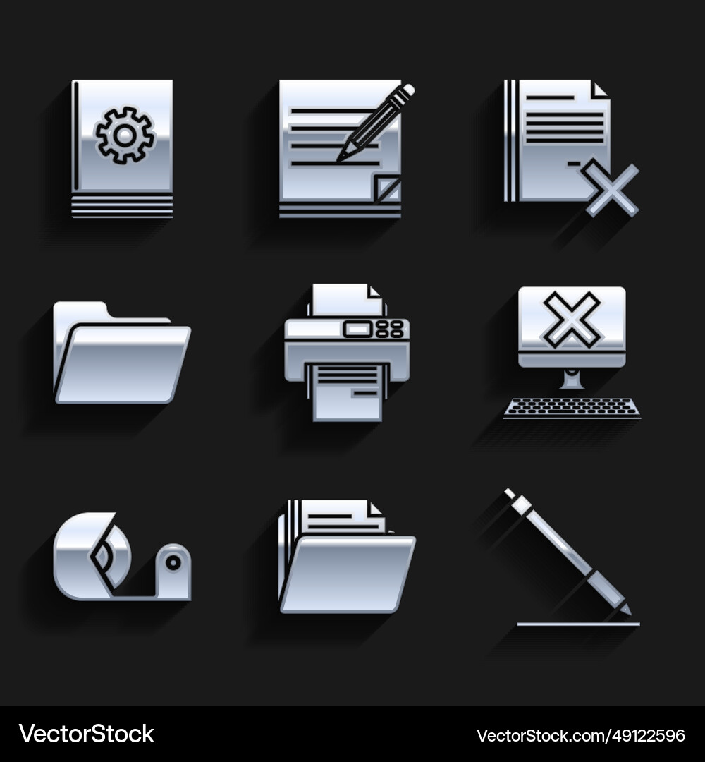 Set printer document folder pen line computer Set printer document folder pen line computer vector image