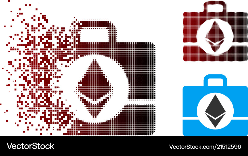 Shredded pixel halftone ethereum case icon Shredded pixel halftone ethereum case icon vector image
