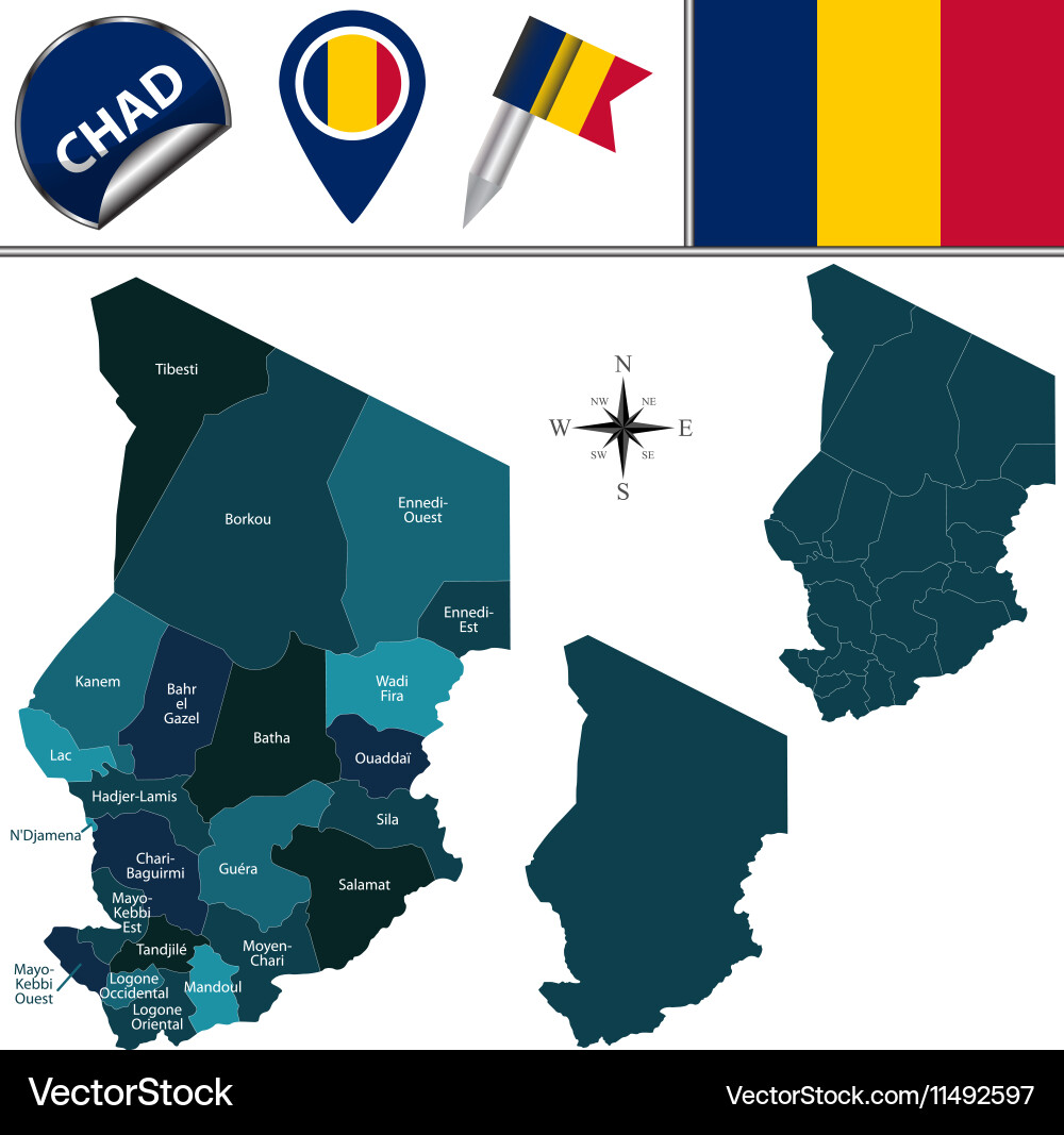 Chad Map with Regional Divisions vector image
