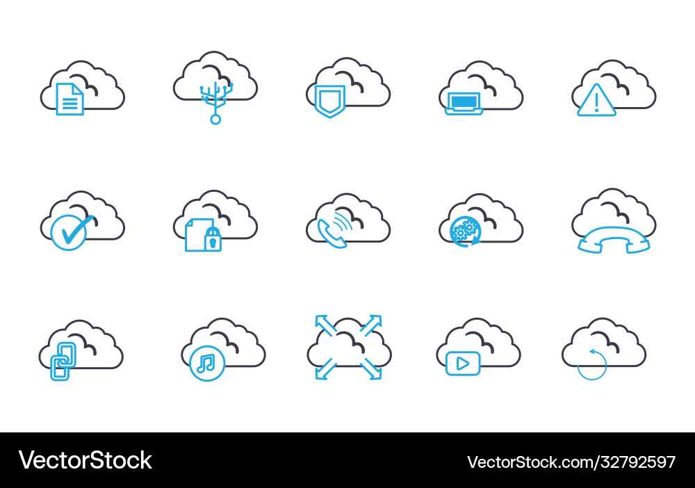 Cloud computing line style icon set design vector image