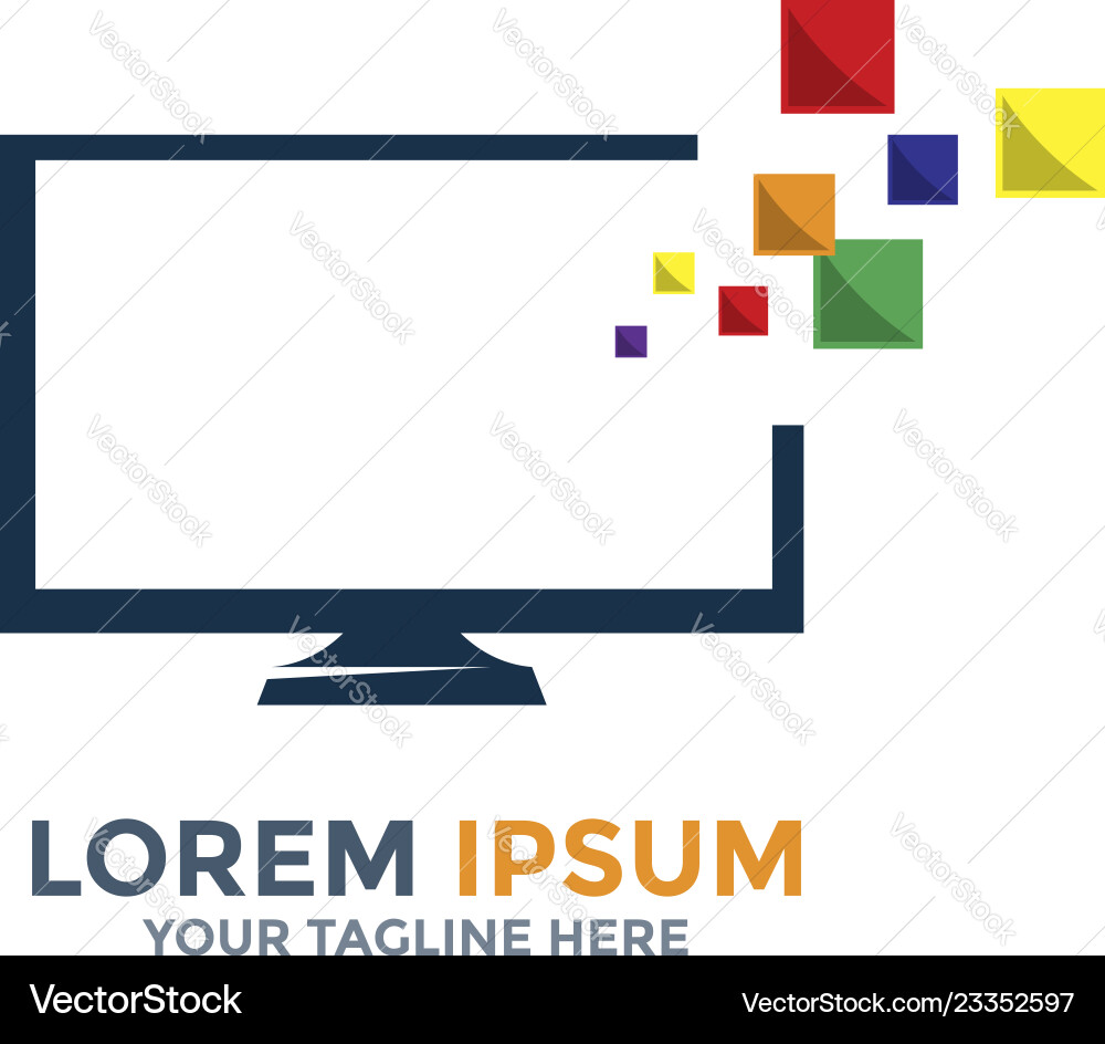 Computer monitor logo template with color squares vector image