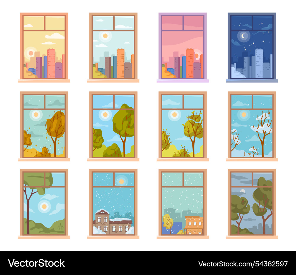 Different time a day from window Different time a day from window vector image