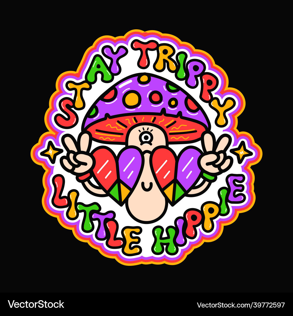 Funny psychedelic magic mushroom show peace Funny psychedelic magic mushroom show peace vector image