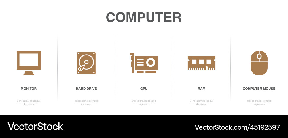 Monitor hard drive gpu ram computer mouse vector image