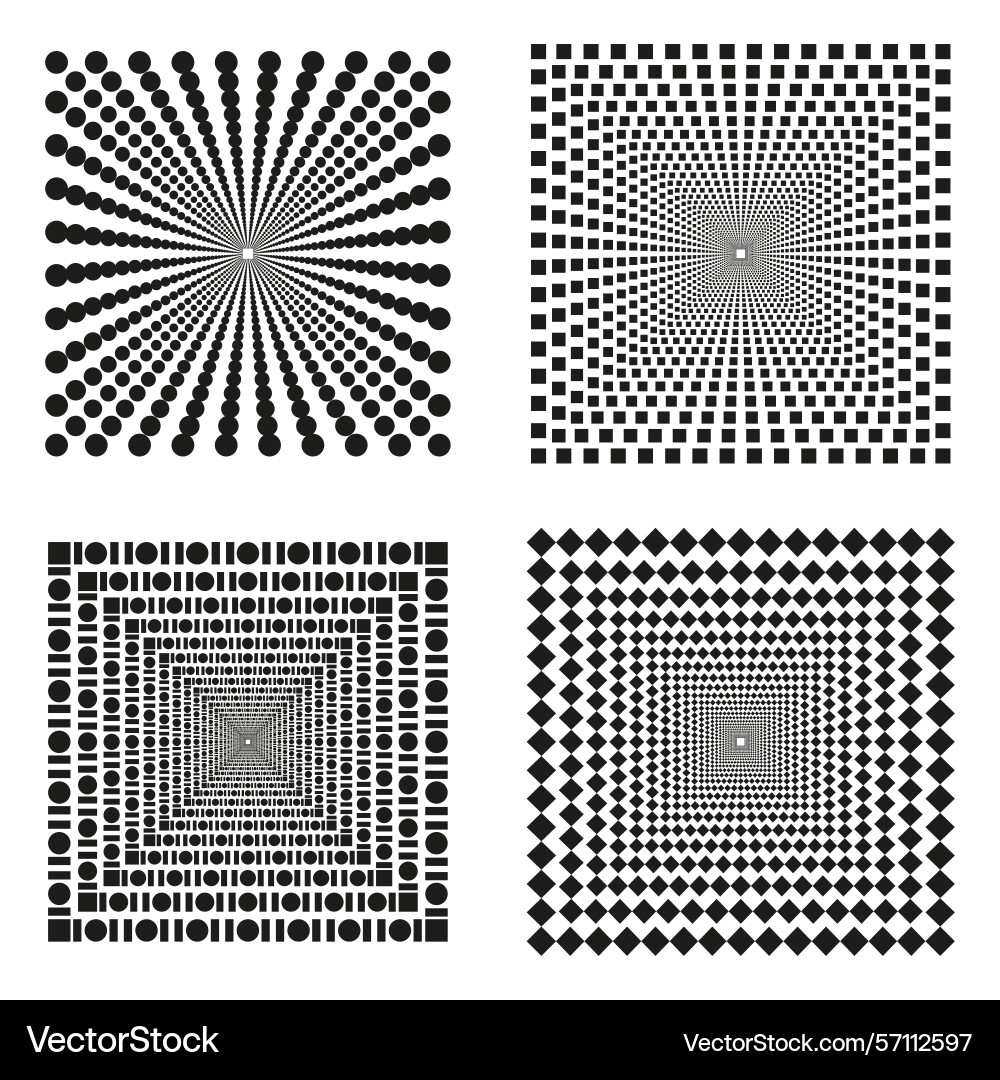 Radial square patterns central perspective layout Radial square patterns central perspective layout vector image