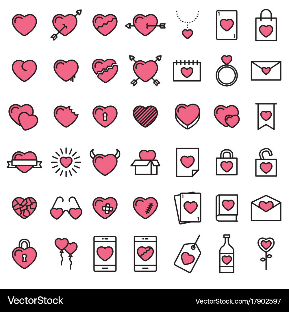 Set of 42 simple icons with heart vector image
