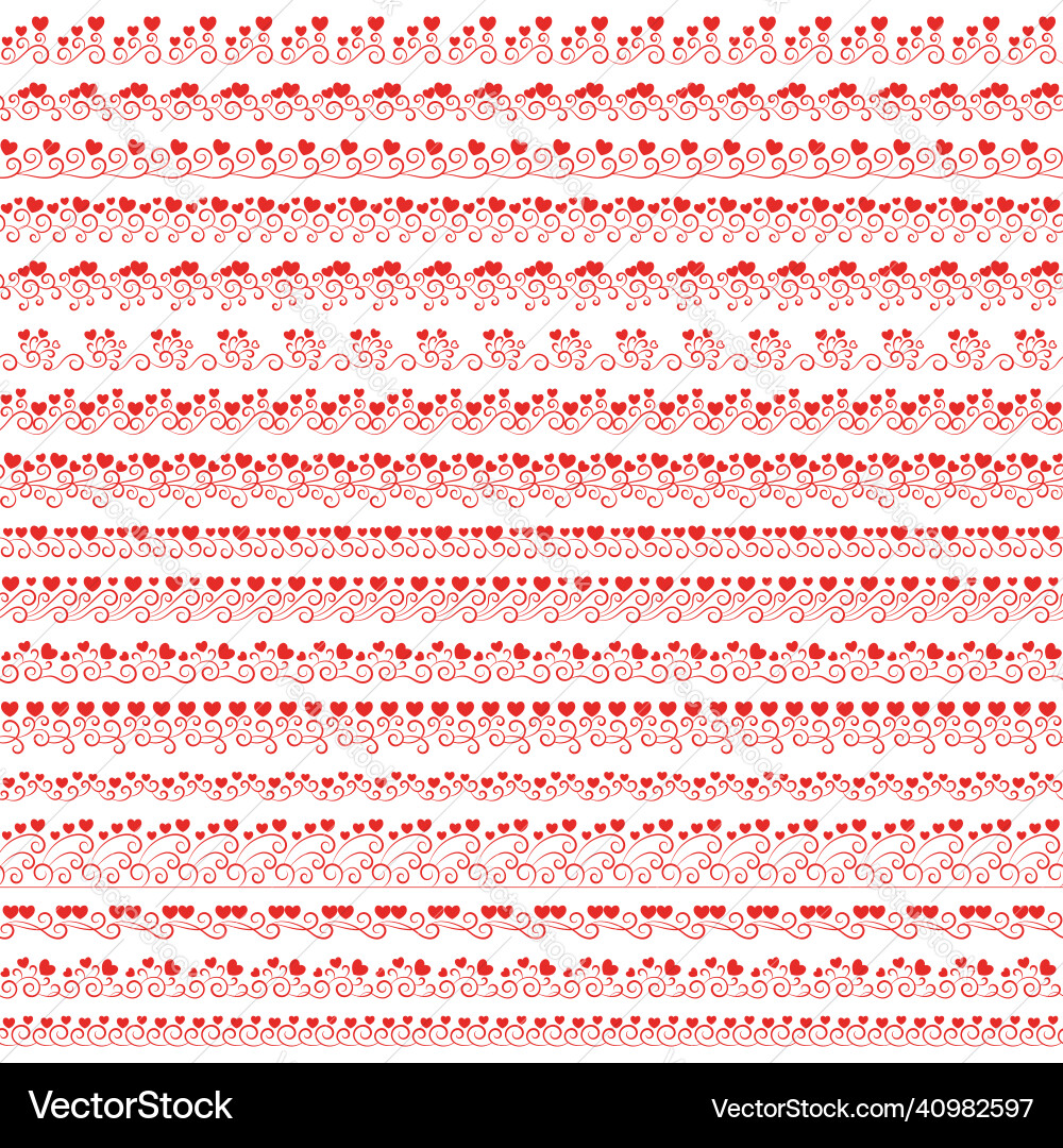 Set of seamless repeat brushes with red hearts Set of seamless repeat brushes with red hearts vector image