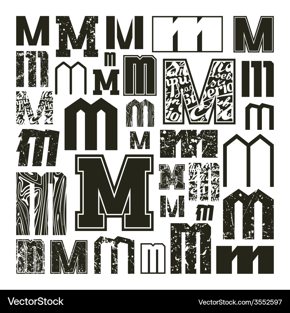 Set versions of letters m vector image