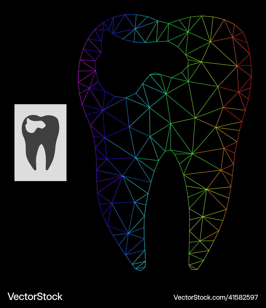 Spectral gradiented polygonal net tooth caries Vector Image