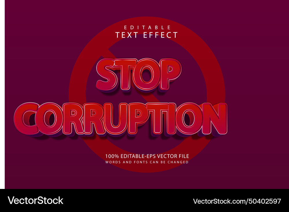 Stop corruption editable text effect 3 dimension Vector Image