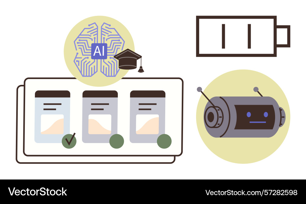 Artificial intelligence integrating learning Artificial intelligence integrating learning vector image