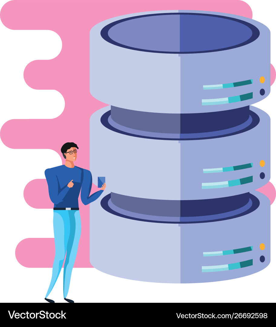 Business man elegant with data center disks vector image