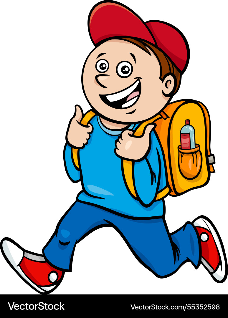 Cartoon elementary age student boy with school bag Vector Image