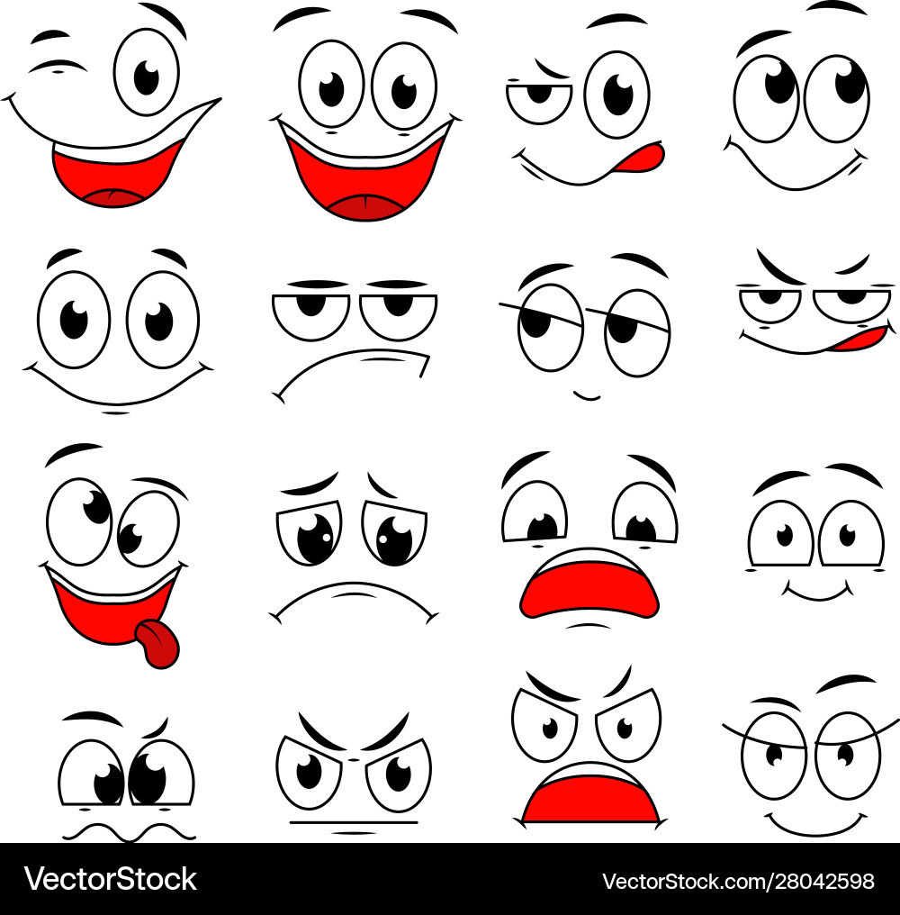Cartoon expressions cute face elements eyes Cartoon expressions cute face elements eyes vector image