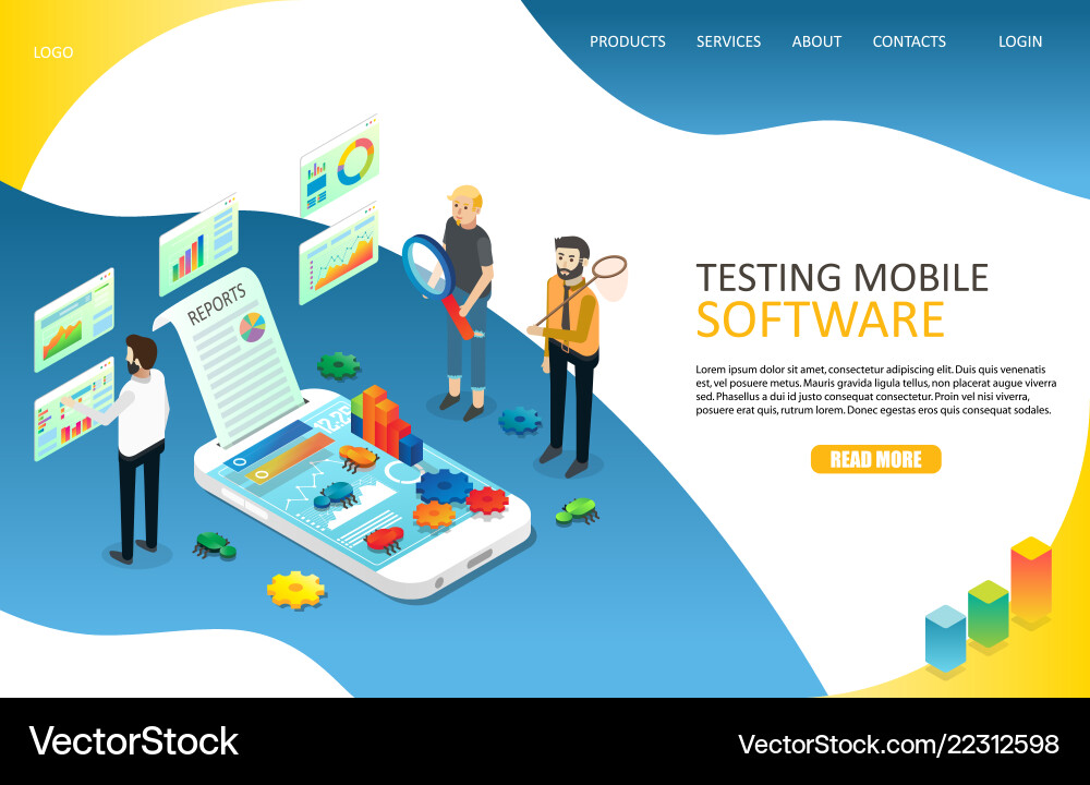 Mobile App Testing Website - Isometric vector image