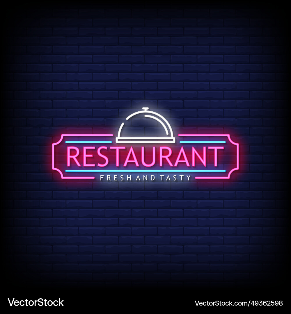 Neon sign restaurant with brick wall background ve Neon sign restaurant with brick wall background ve vector image