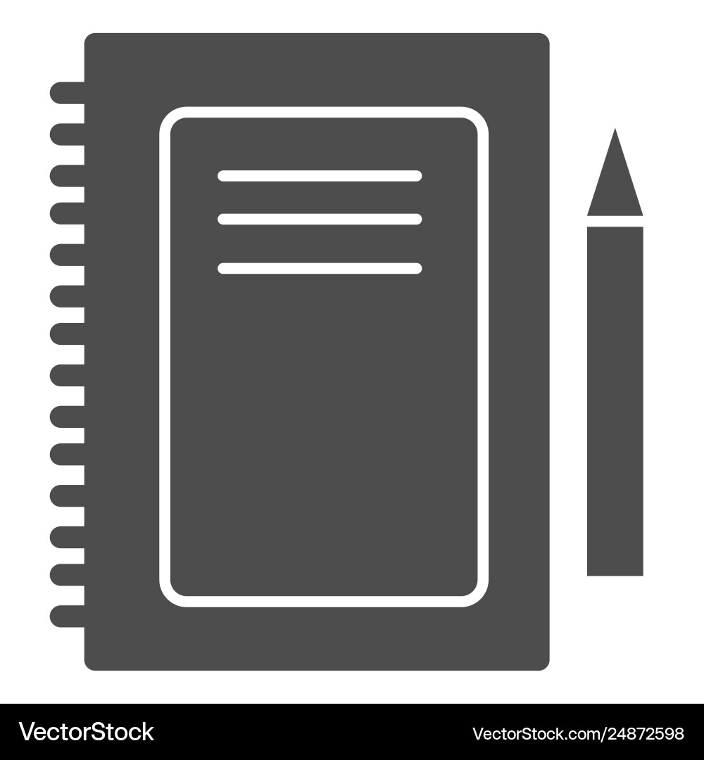 Notebook solid icon notepad and pen Notebook solid icon notepad and pen vector image