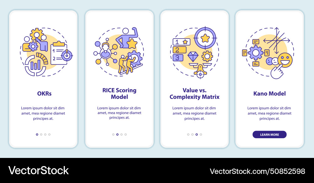 Prioritization frameworks onboarding mobile app Prioritization frameworks onboarding mobile app vector image