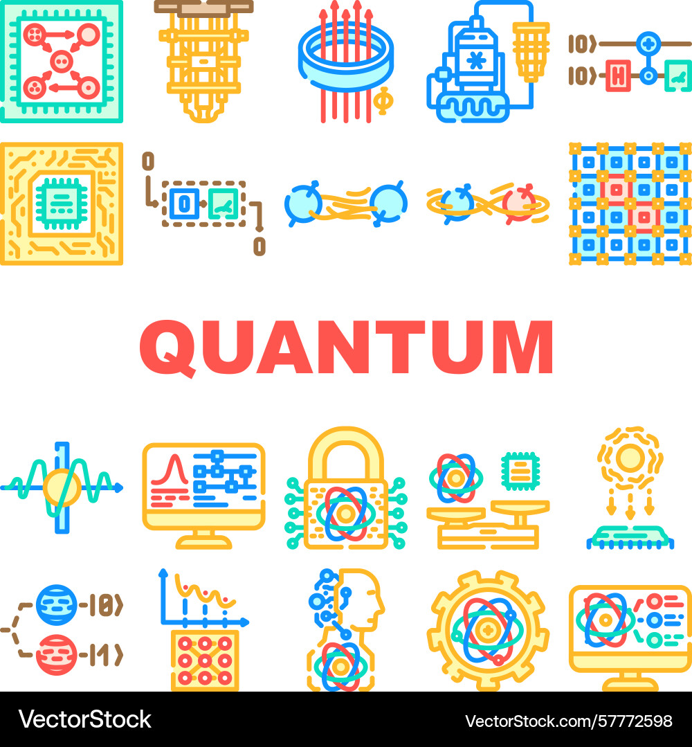 Quantum computer qubit icons set vector image