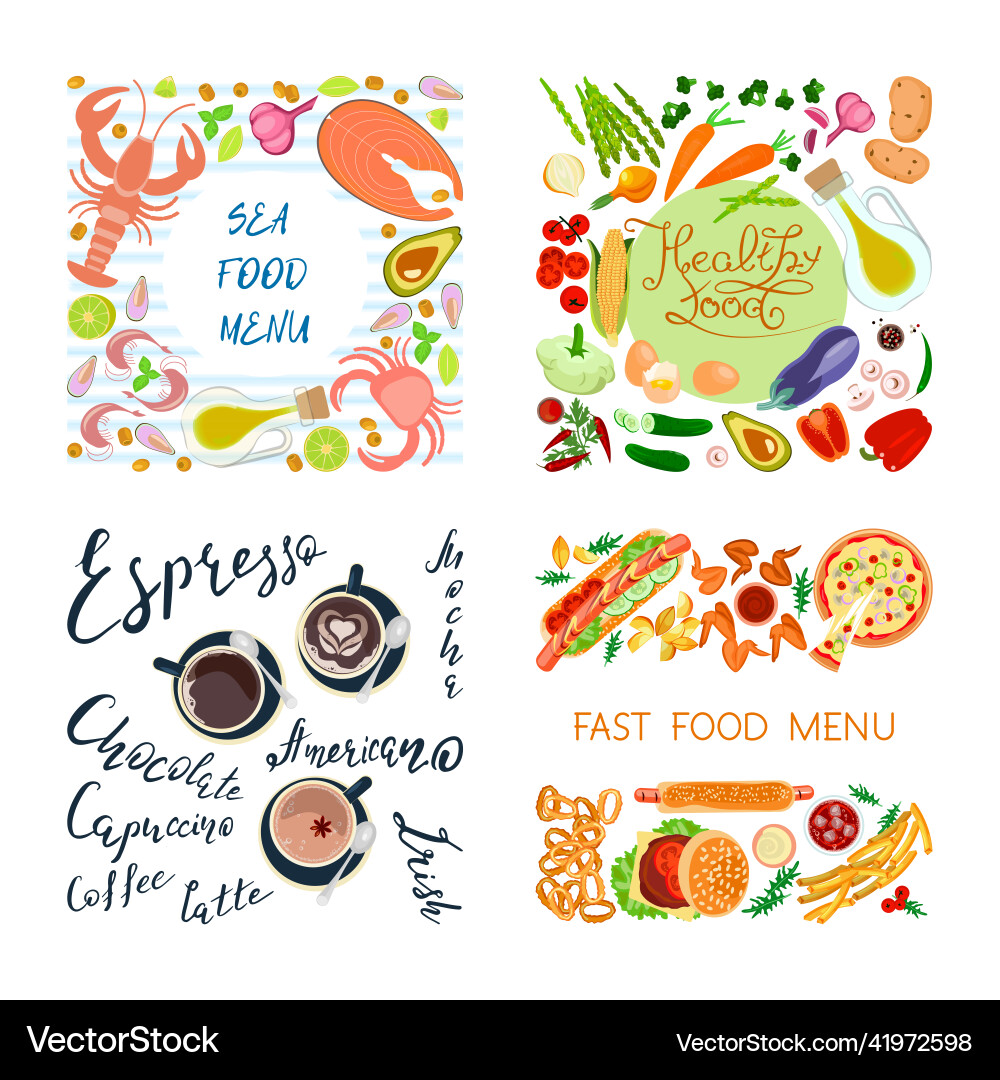 Set of frame from different colorful food Vector Image