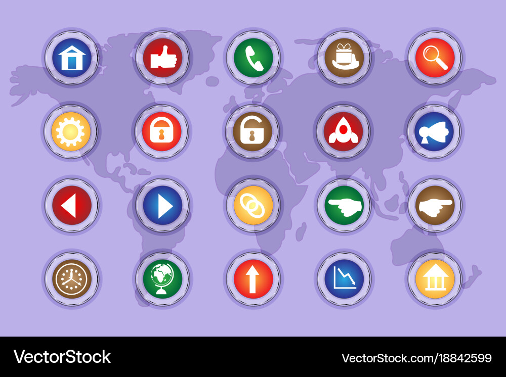 A set of icons on colored buttons part five Vector Image