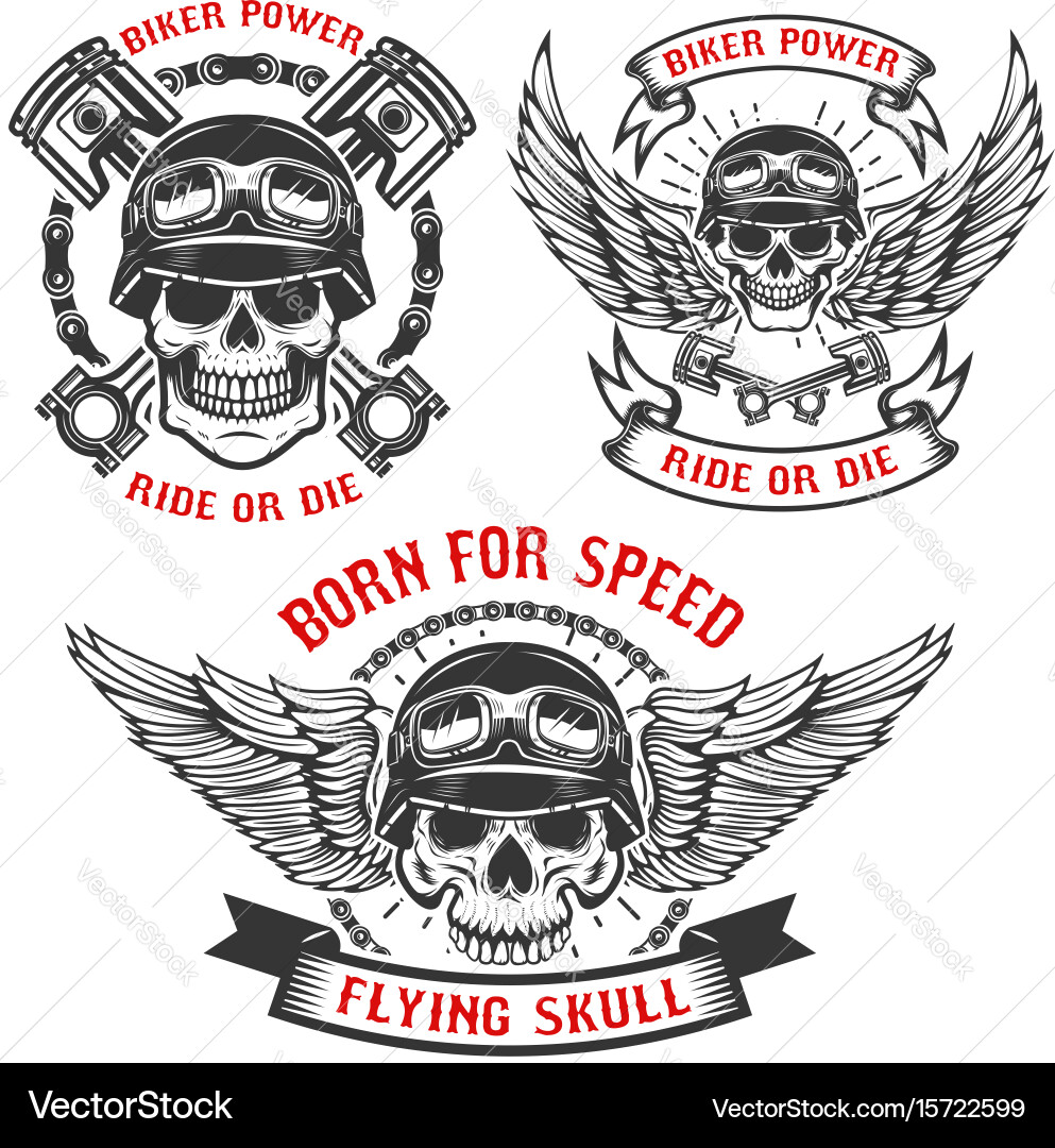 Biker Skull Speed Set Vector Image