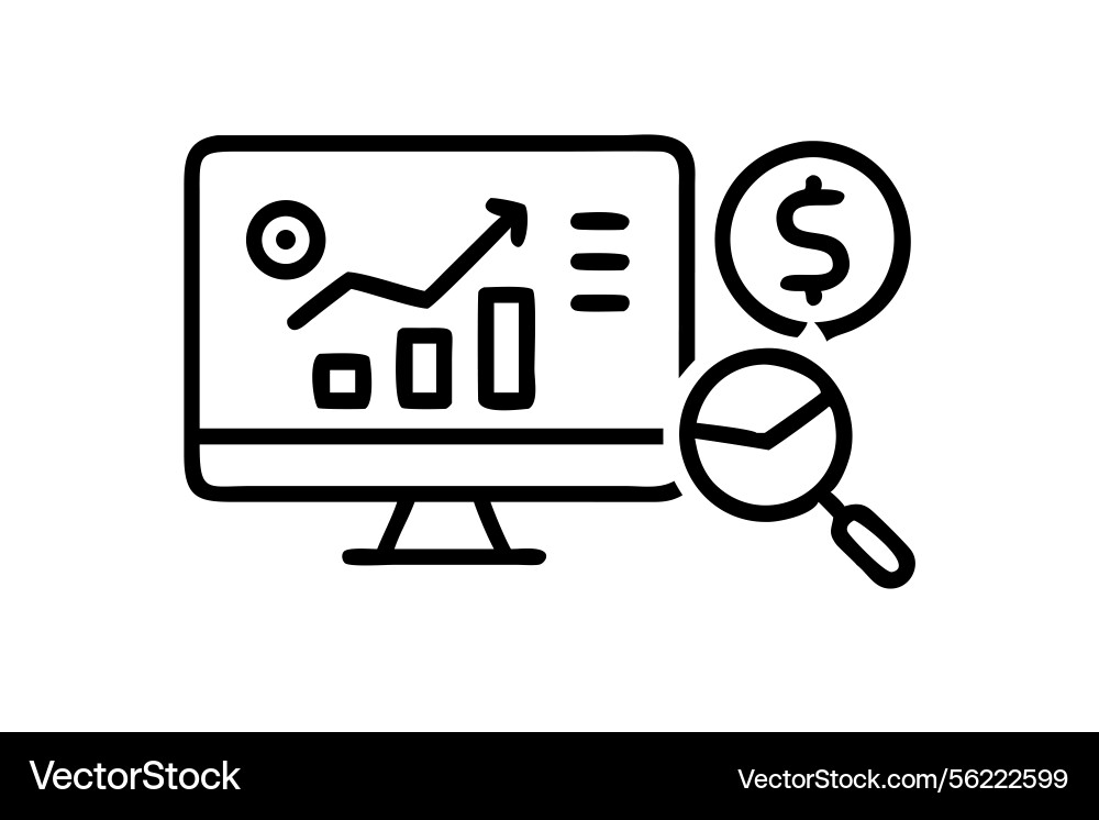 Computer screen with a graph and magnifying glass Vector Image